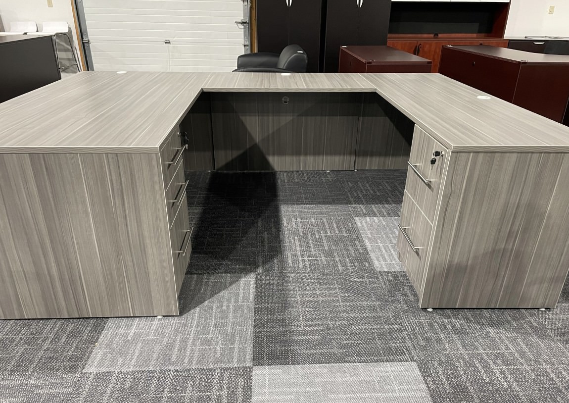 Gray U Shaped Desk with Drawers