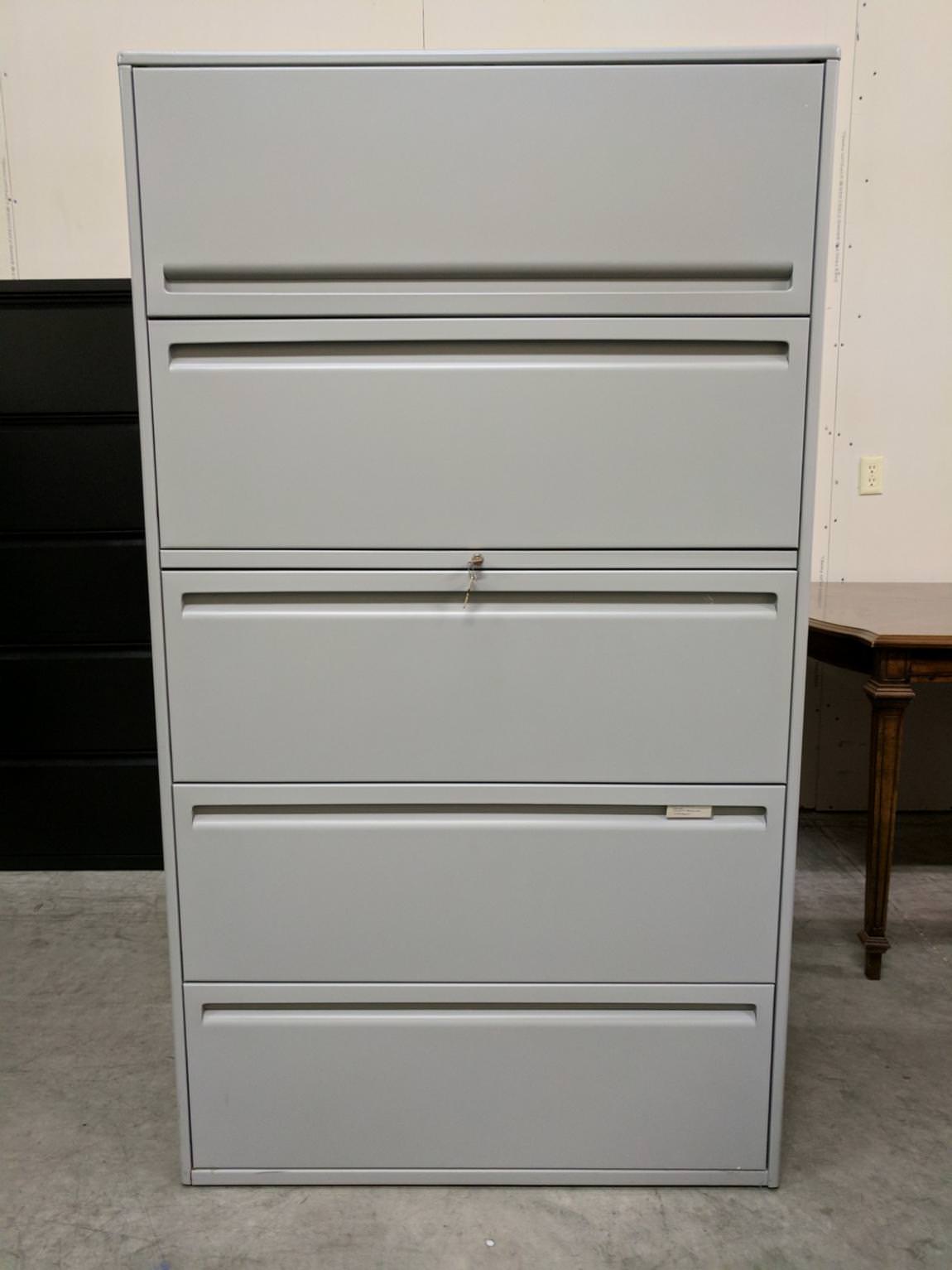 Haworth 5 Drawer Gray Lateral Filing Cabinets – 36 Inch Wide