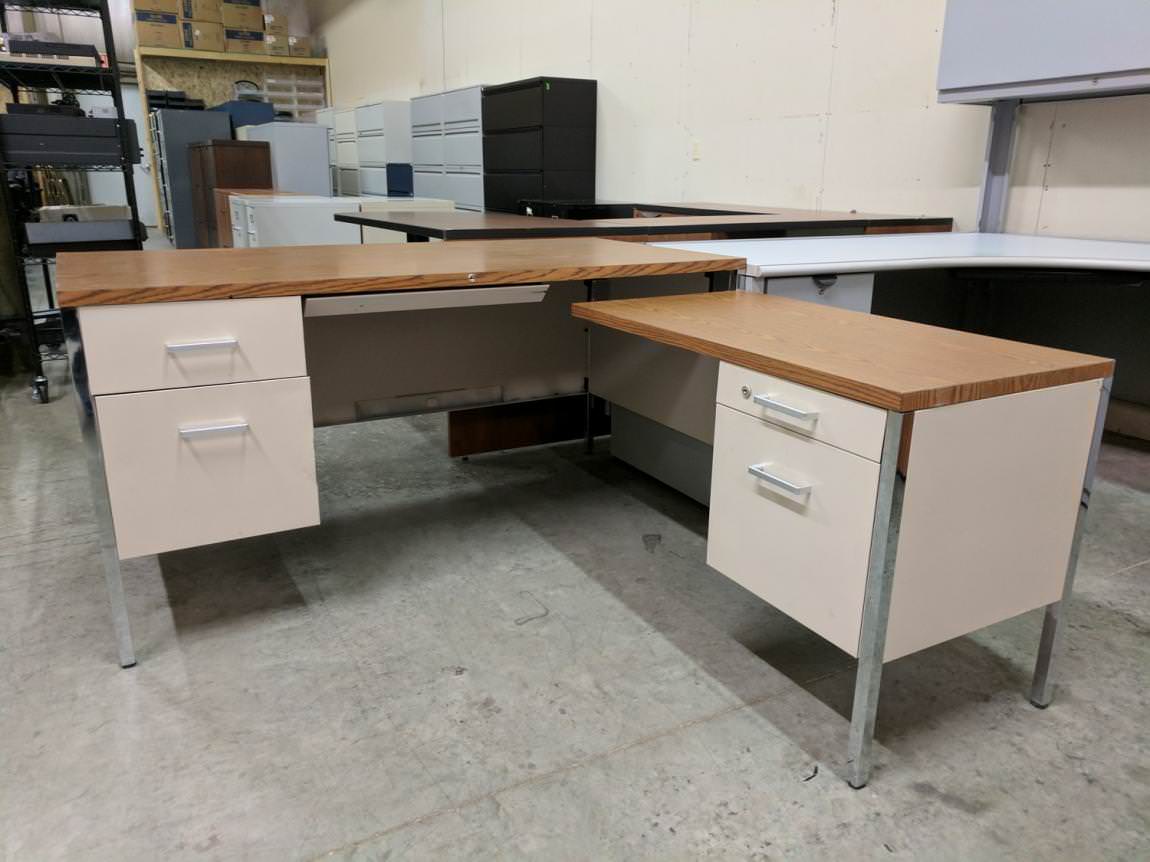 Walnut Laminate L-Shape Desk with Right Return
