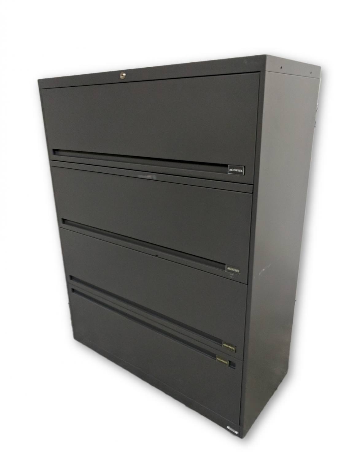 AllSteel Gray 4 Drawer Lateral Charting File Cabinet – 42 Inch Wide