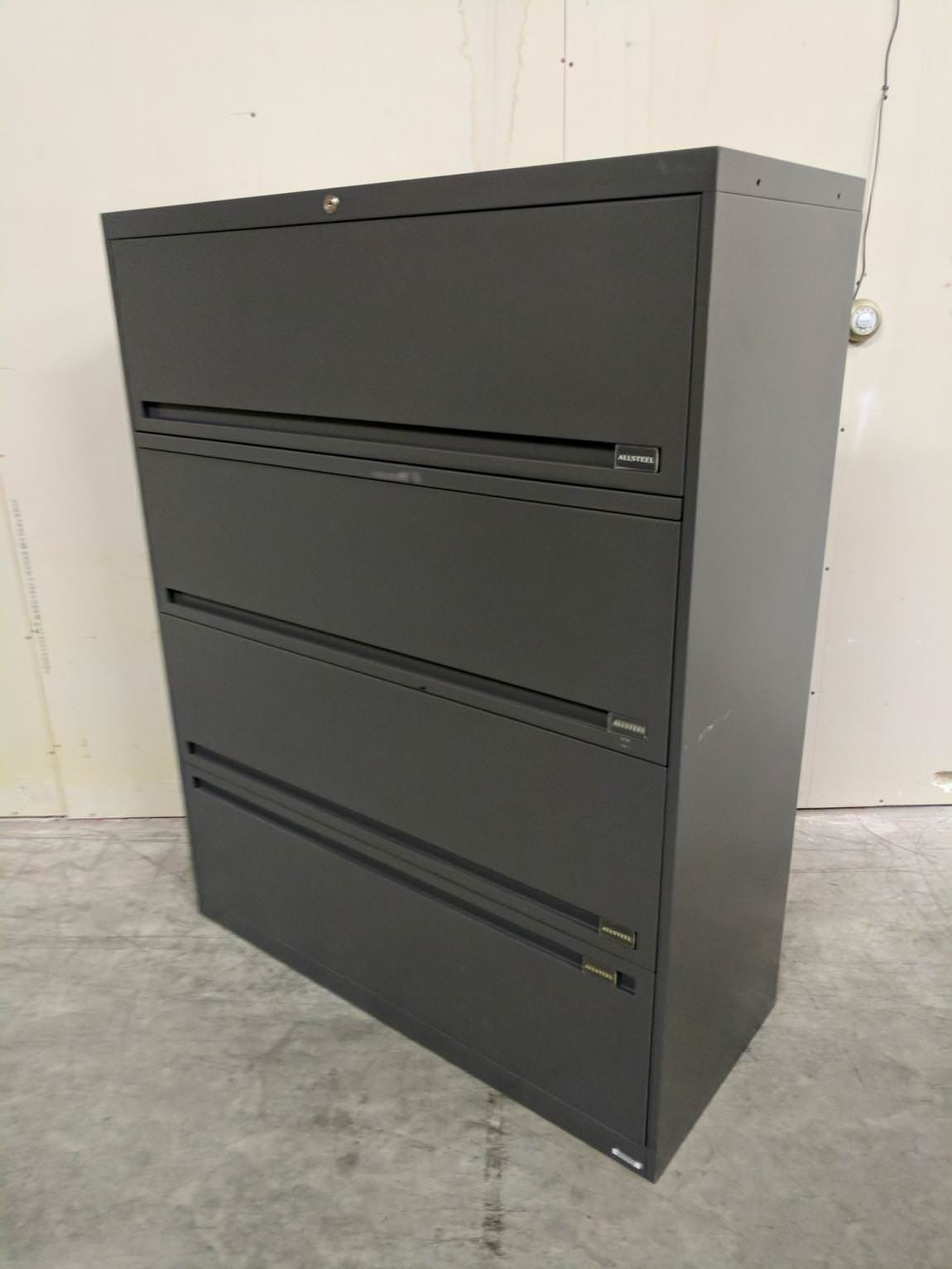 AllSteel Gray 4 Drawer Lateral Charting File Cabinet – 42 Inch Wide