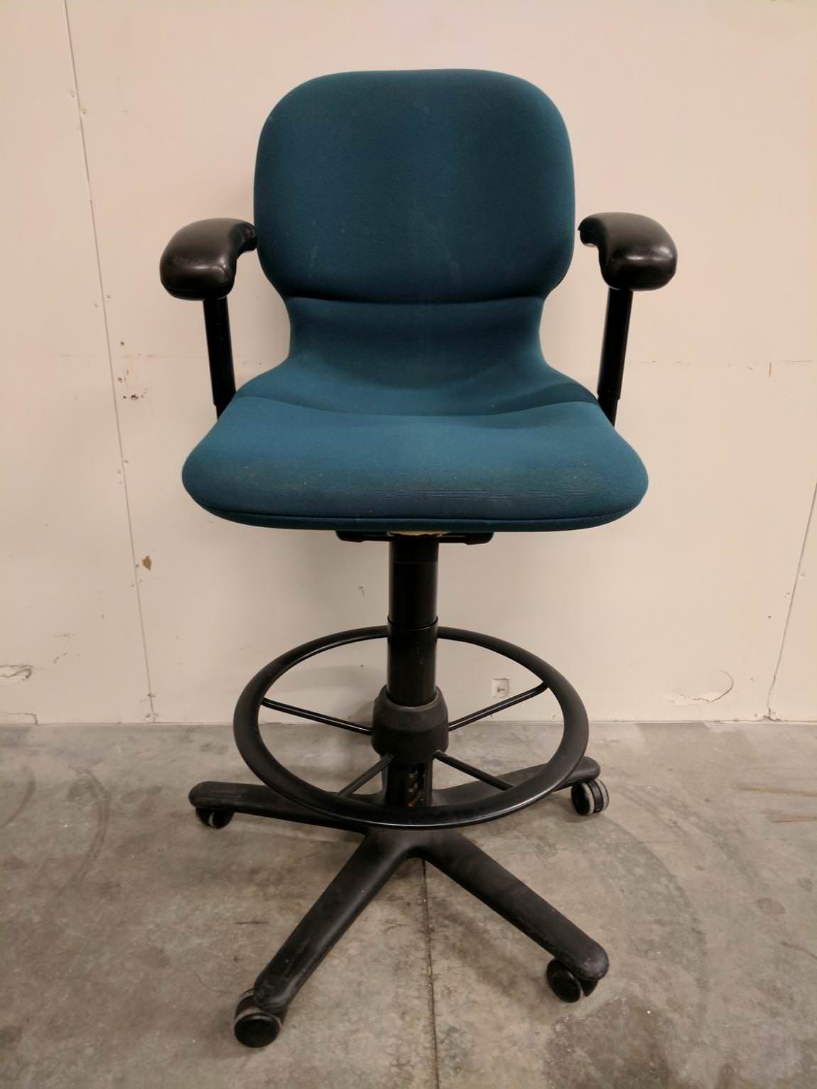 Teal Steelcase Low-Back Rolling Stool Chair