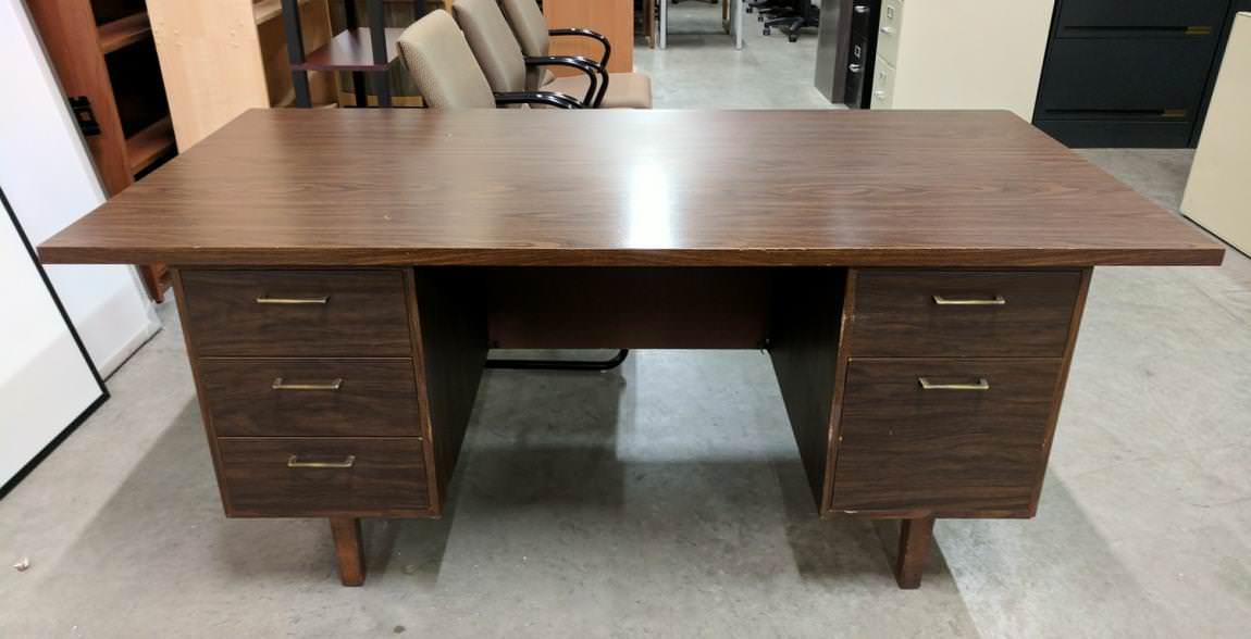 Dark Walnut Dark Walnut Laminate Desk with Drawers