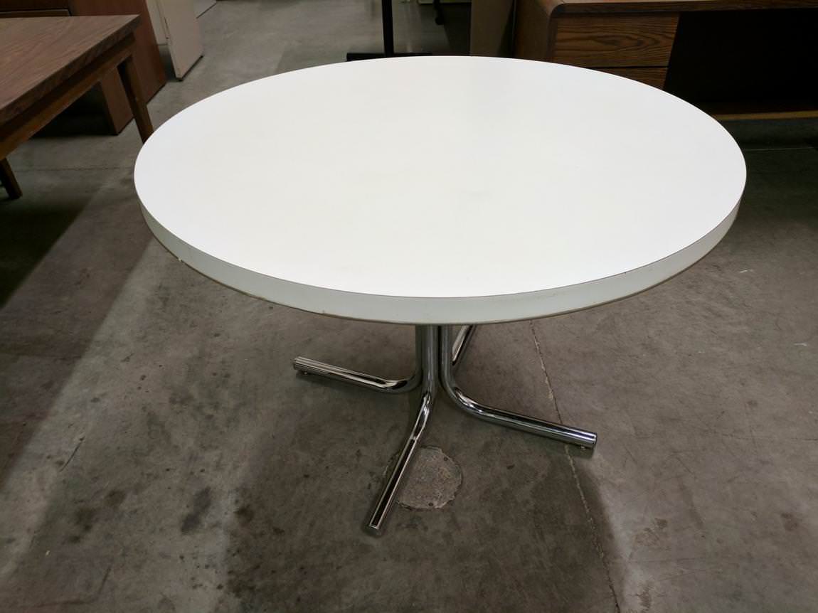 White 41.5” Round White Laminate Table