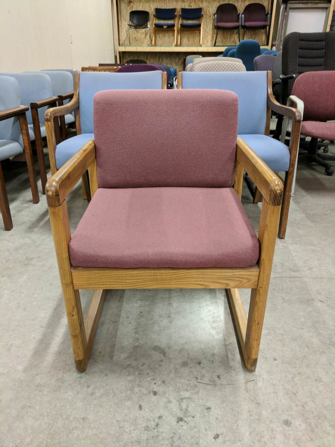 Light Red Guest Chair with Oak Frame