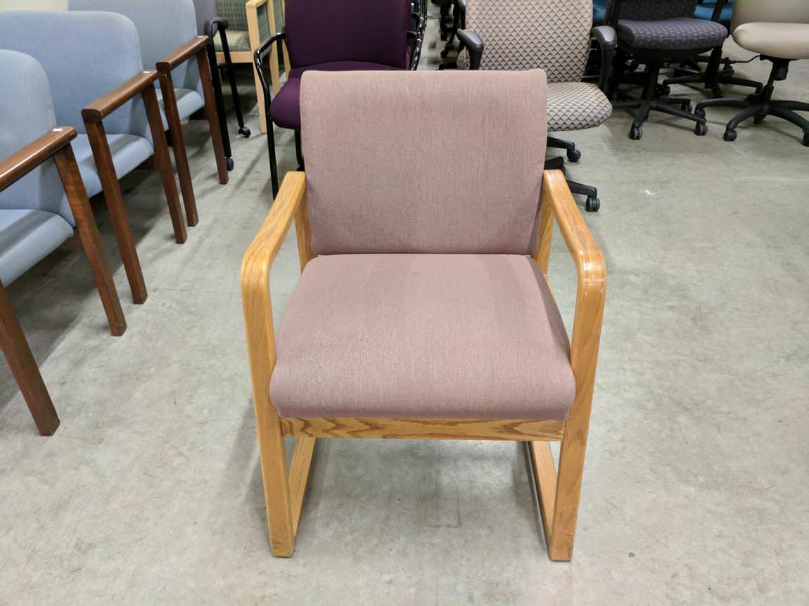 Light Pink Guest Chair with Blond Wood Frame