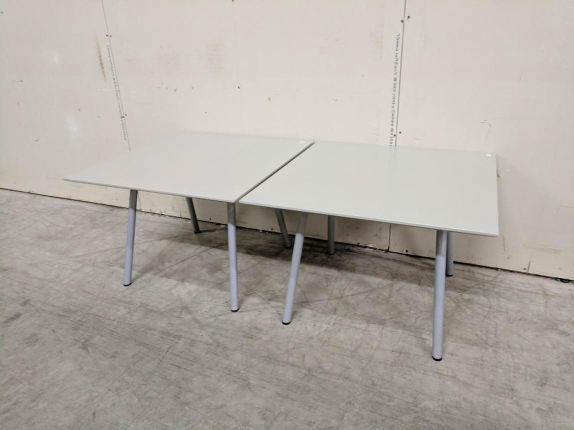 Square Putty End Tables with Metal Legs