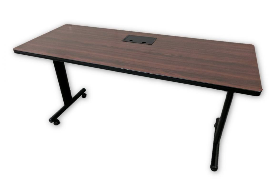 Mahogany Laminate Rolling Training Tables with Power Module – 60x24