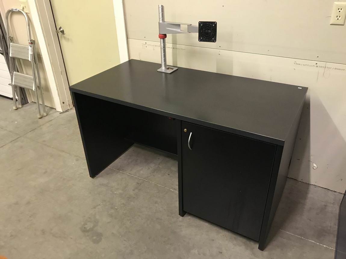 Black & Gray Laminate Desk with Monitor Arm and Power