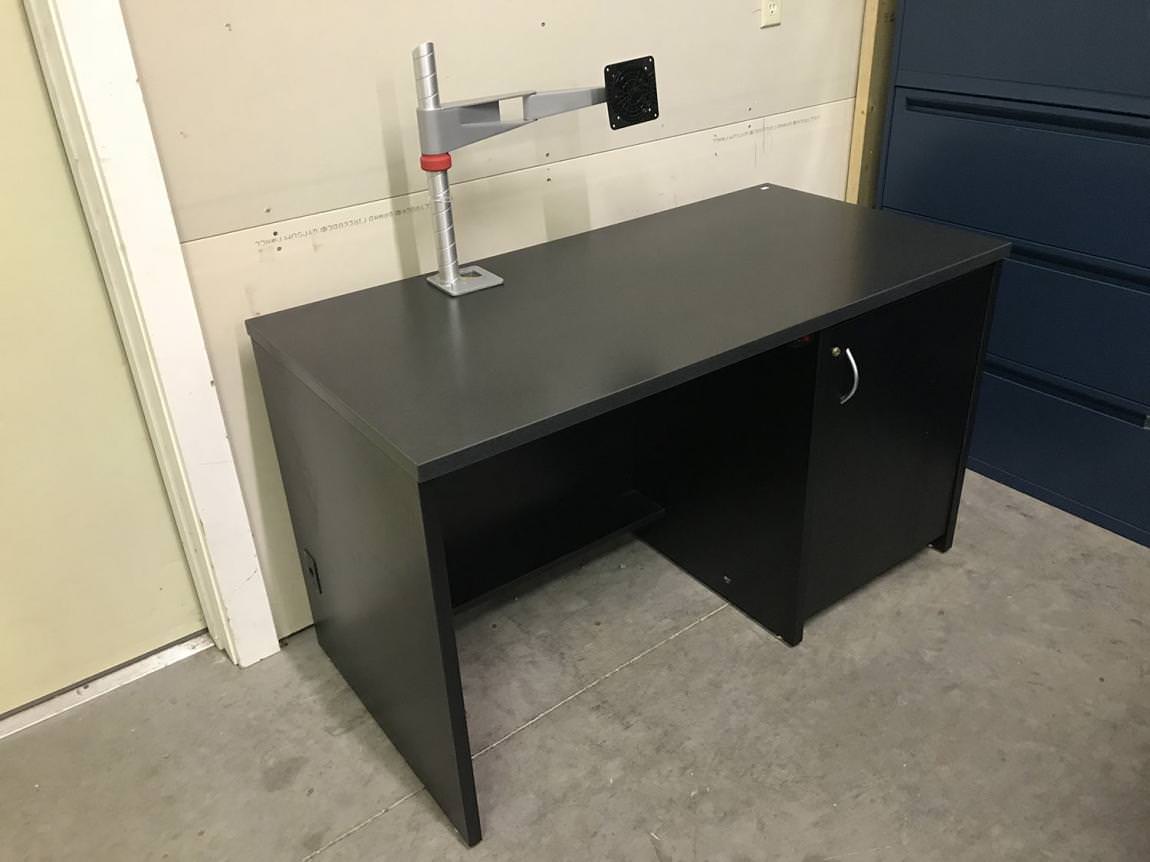 Black & Gray Laminate Desk with Monitor Arm and Power