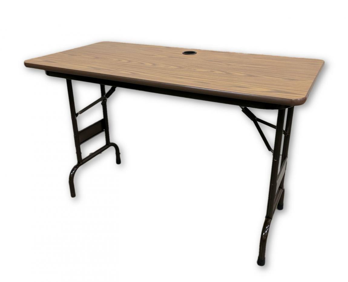 Oak Laminate Folding Table with Grommet – 47.5x23.25