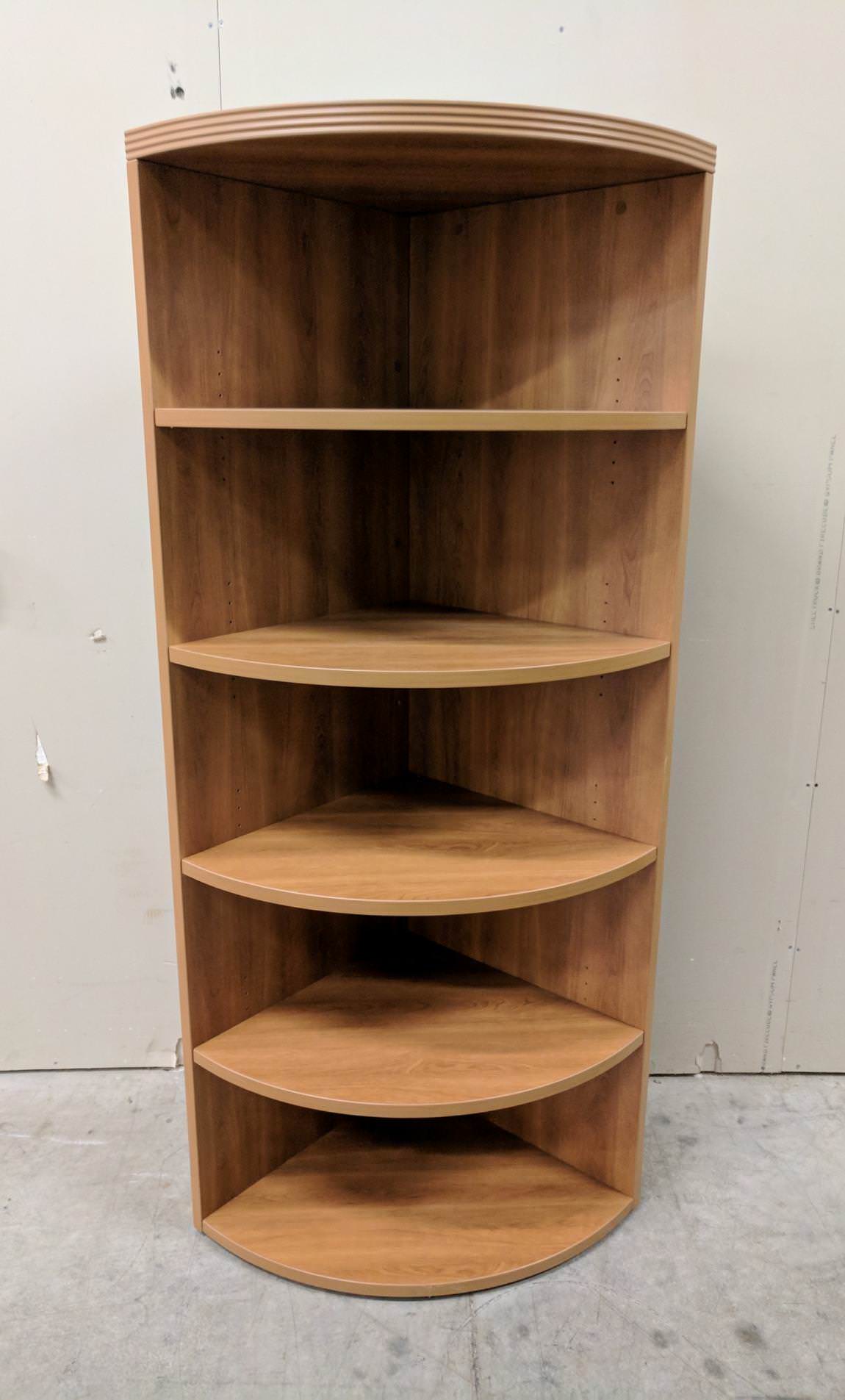Oak Laminate Curved Corner Bookcase
