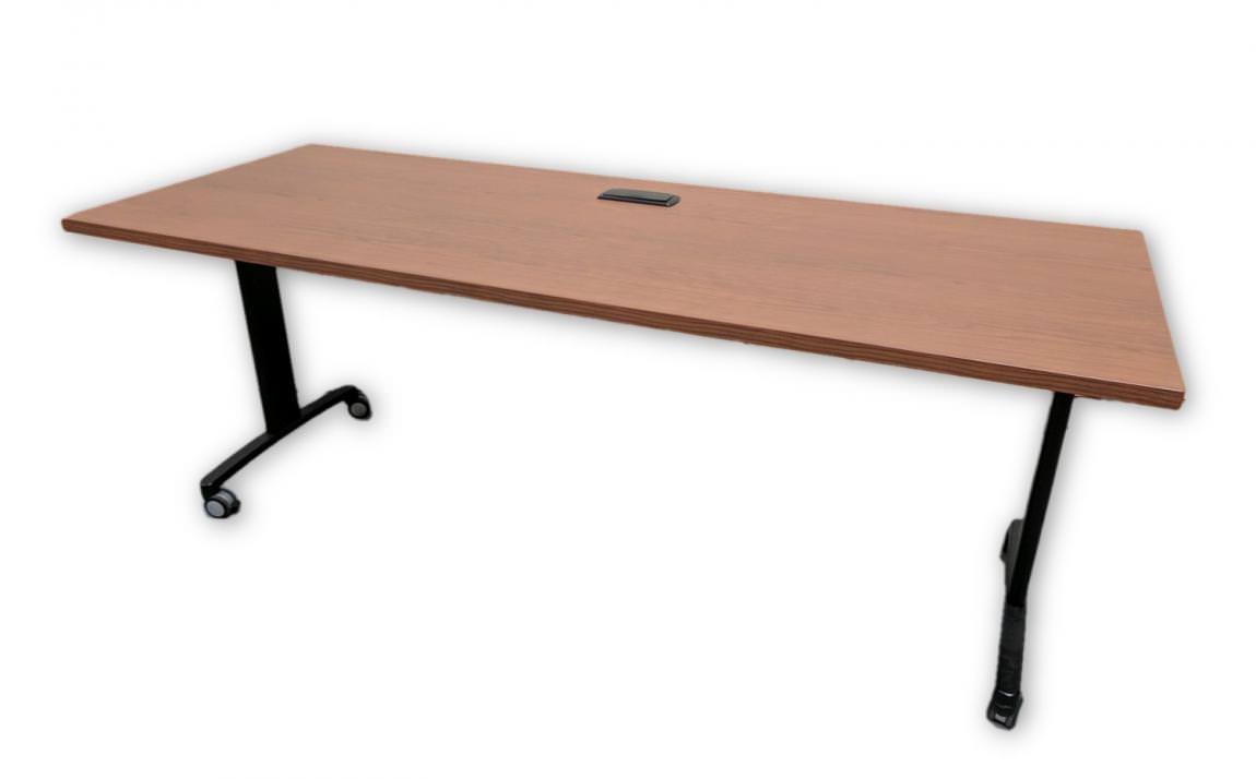 Cherry Laminate Rolling Flip Top Table with Power Module