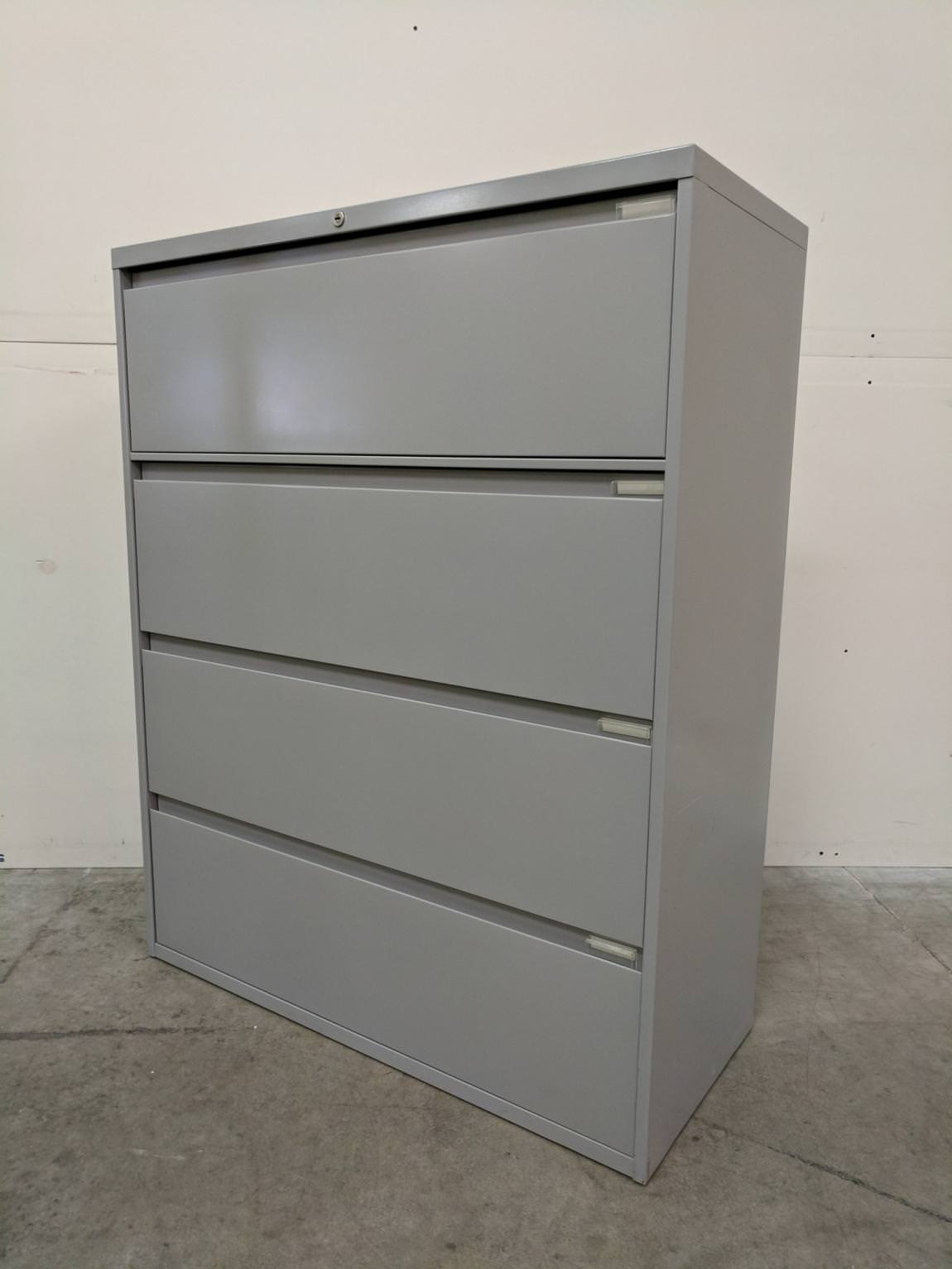 Gray Steelcase 4 Drawer Lateral Filing Cabinet - 42 Inch Wide