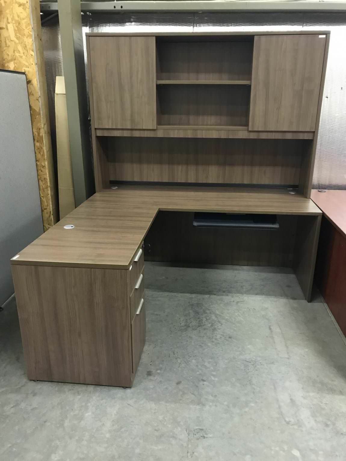 Modern Walnut L Shaped desk with Hutch
