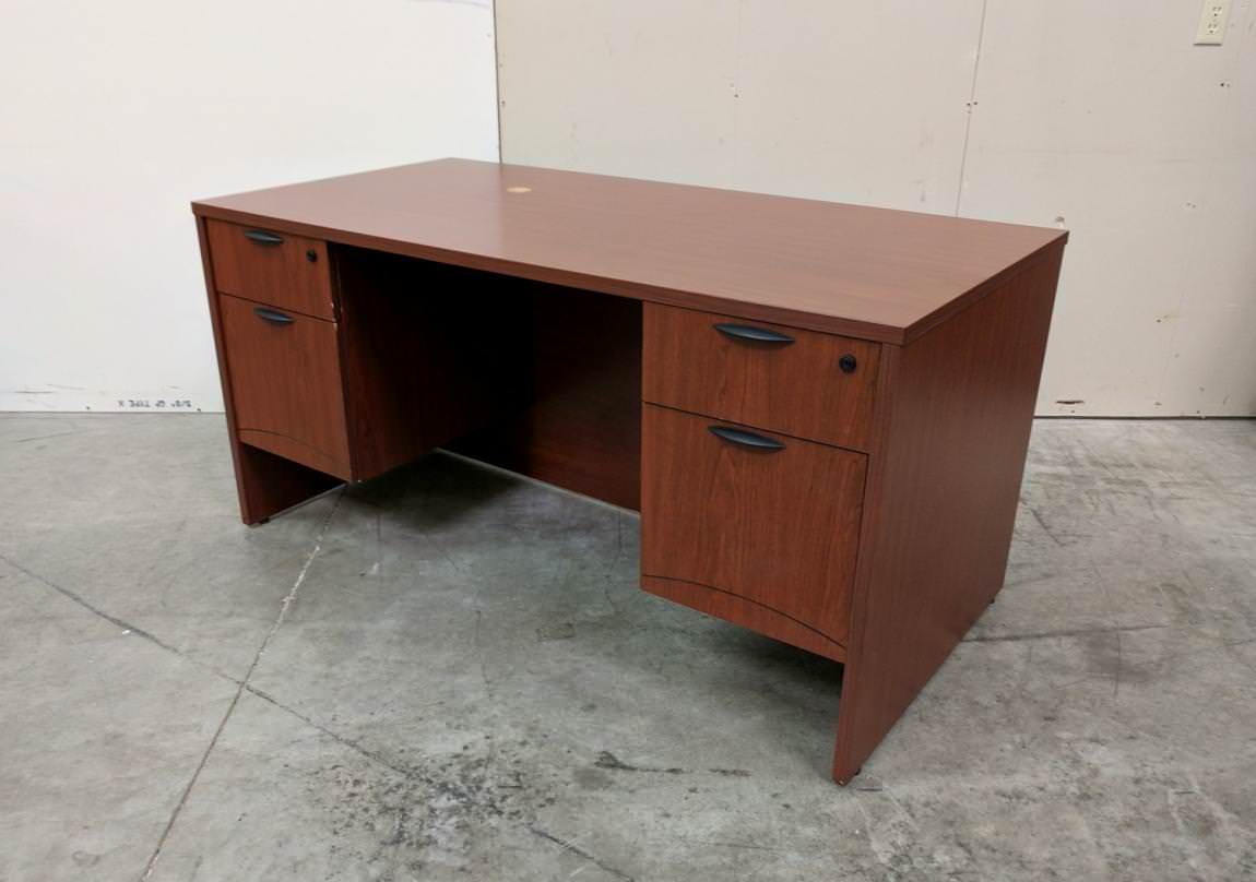 National Cherry Laminate Desk with Drawers and Grommet