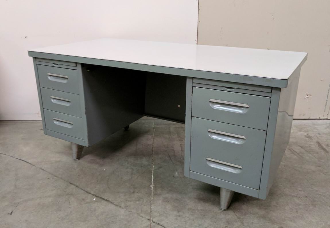 Gray Metal Desk with Drawers