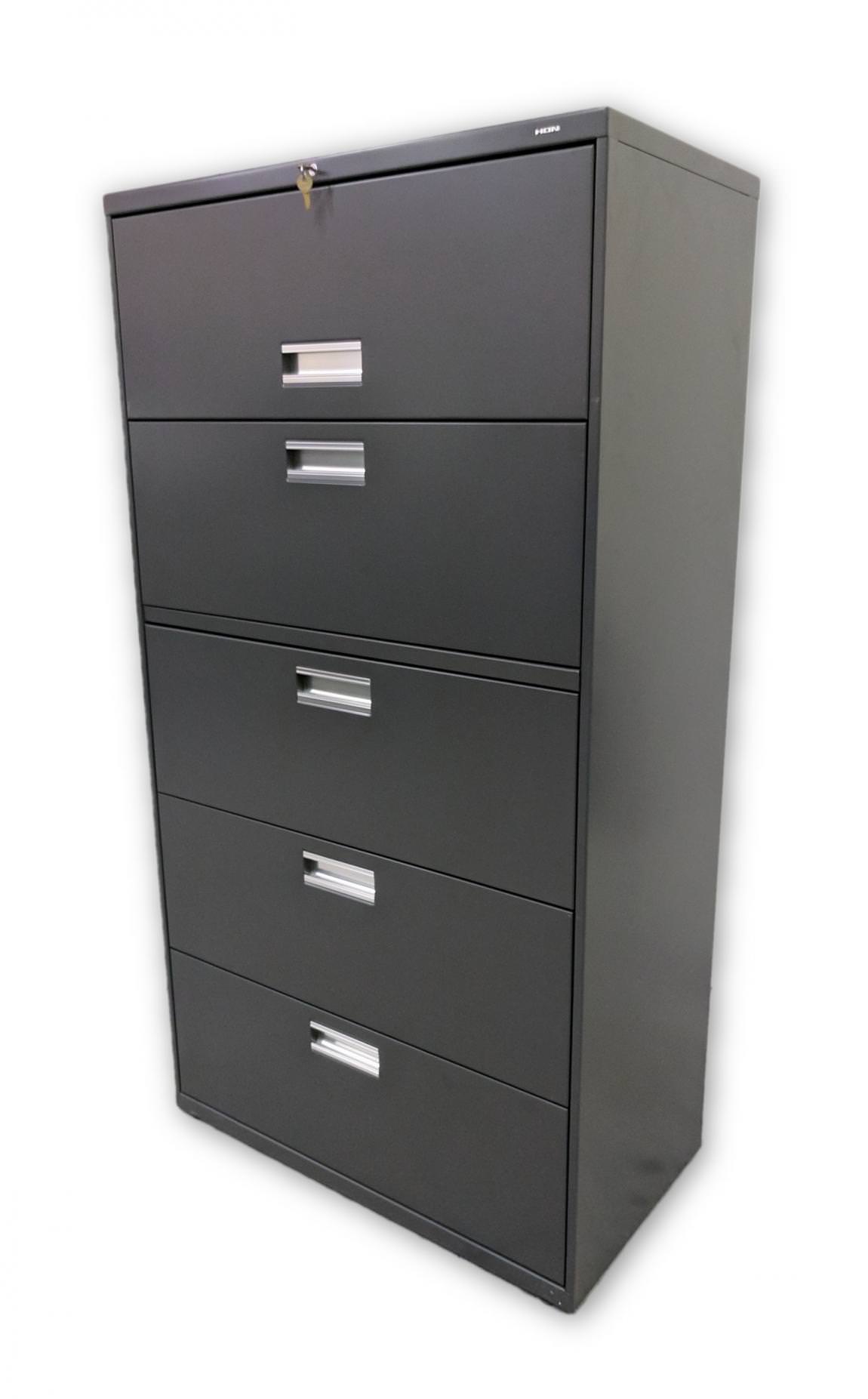 Gray Hon 5 Drawer Lateral Filing Cabinets – 36 Inch Wide