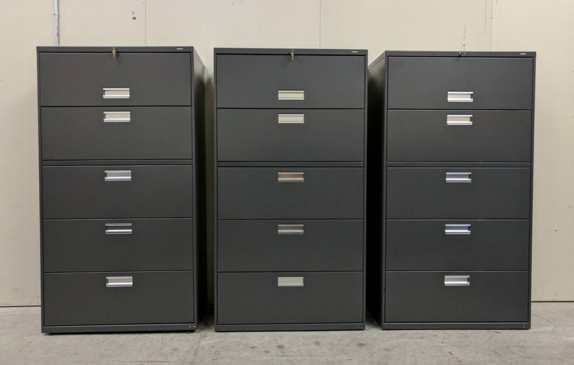 Gray Hon 5 Drawer Lateral Filing Cabinets – 36 Inch Wide