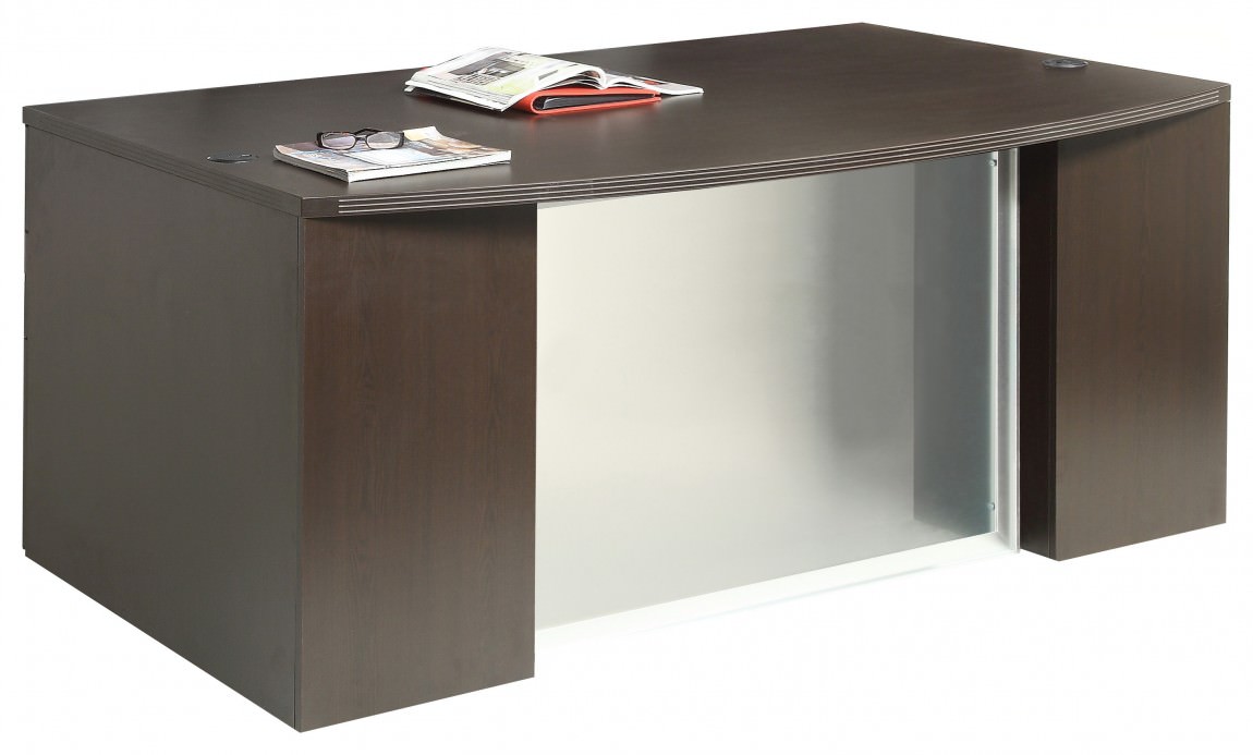 Slate Gray Double Pedestal Bow Front Desk with Stepped Modesty Panel 71 x  40 x 29 - Napa by Office Star Products