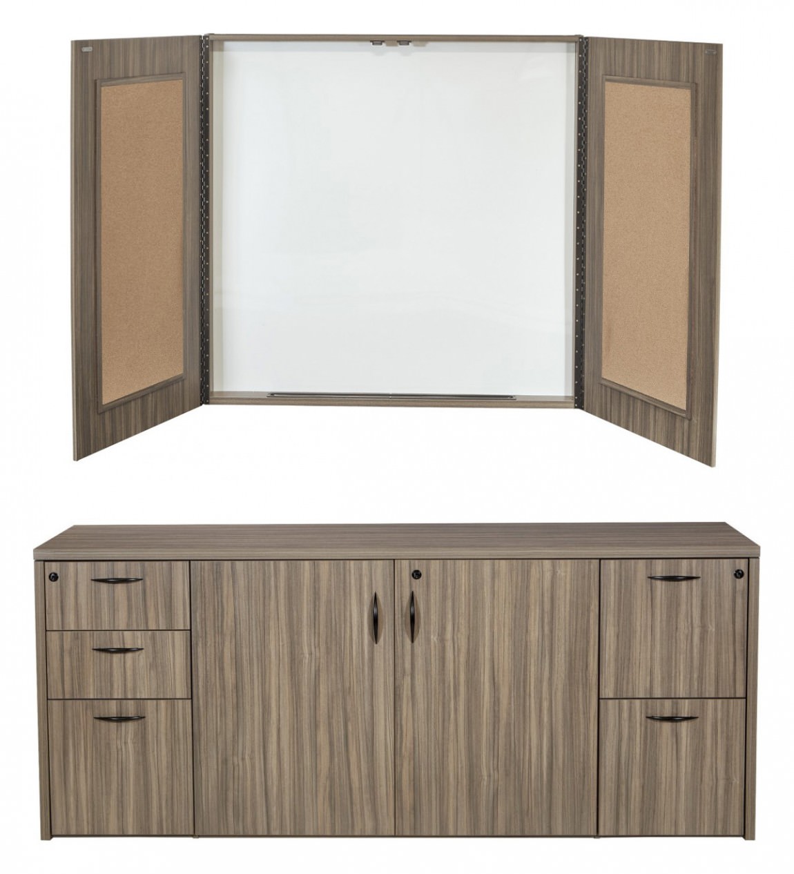 Bow Front Desk And Credenza With Storage