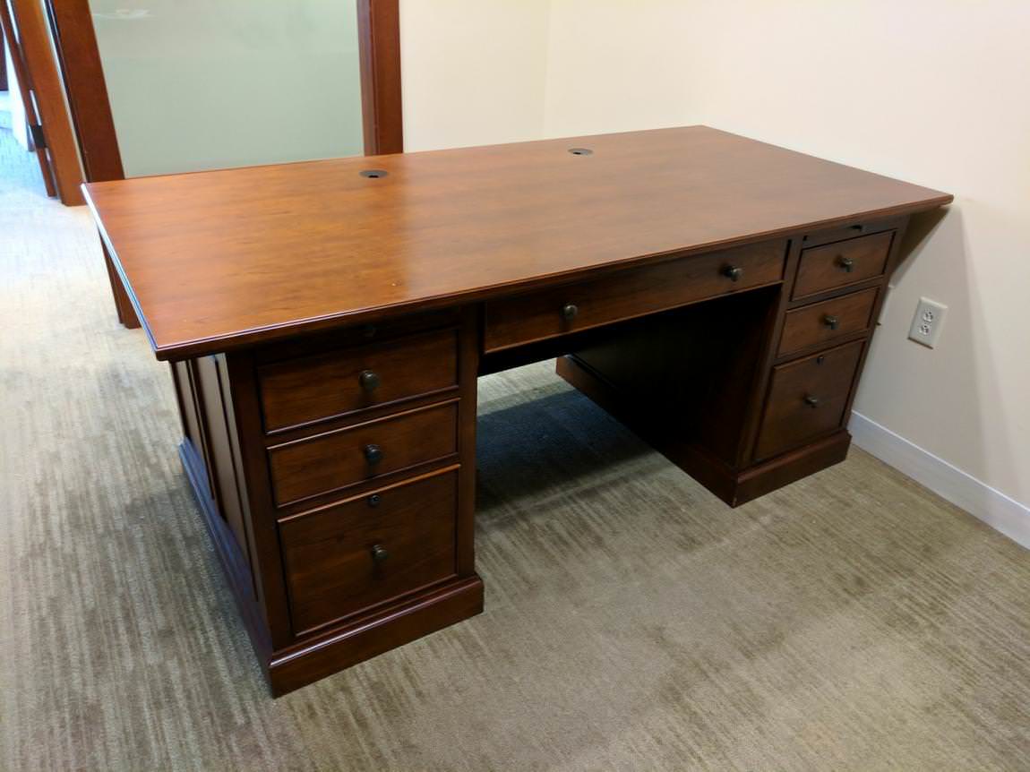 Traditional Solid Wood Cherry Desk and Credenza with Hutch