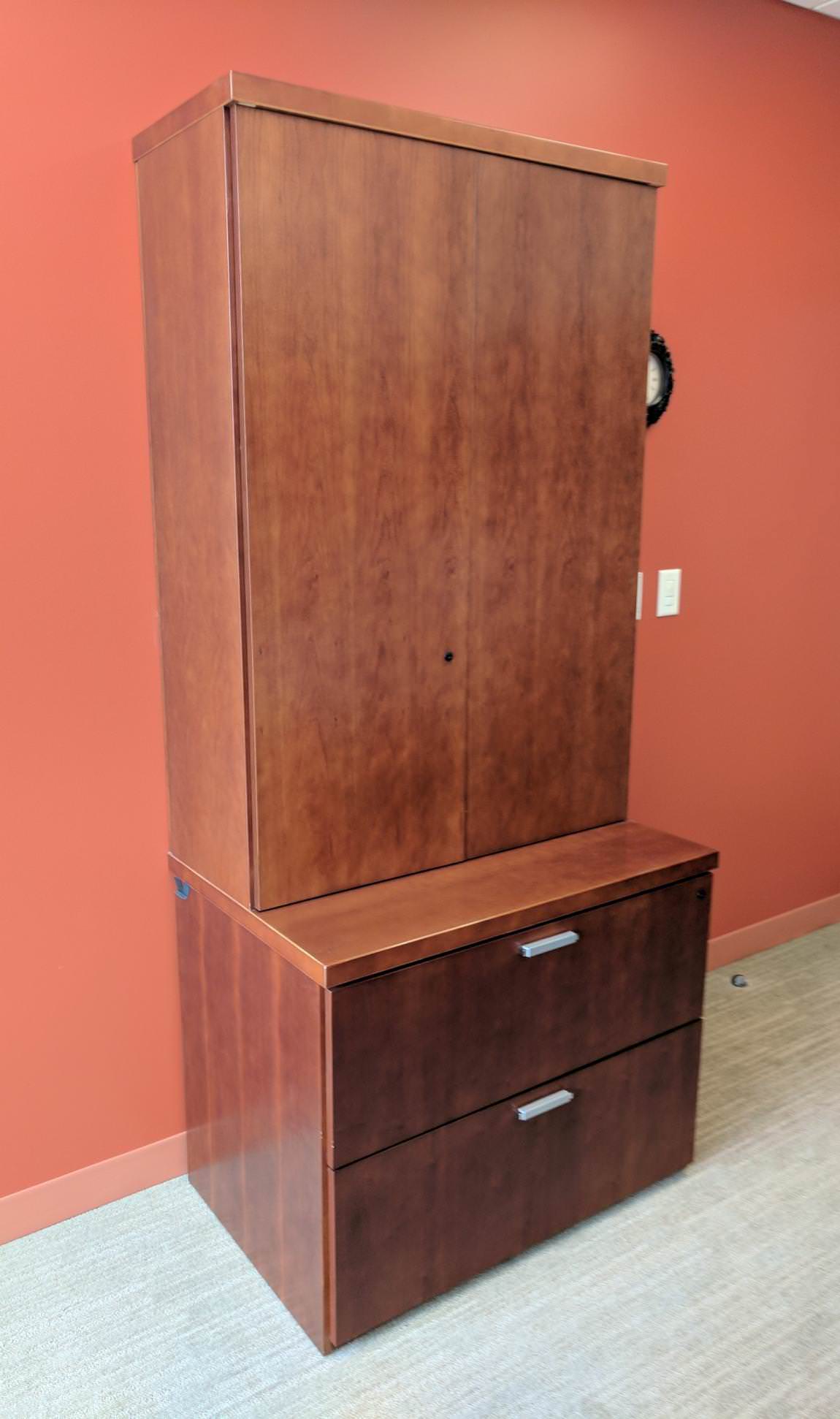 2Dr 36 1/2"W x 19 1/2"D x 28 1/2"H Lateral file cabinet in Cherry finish wood 