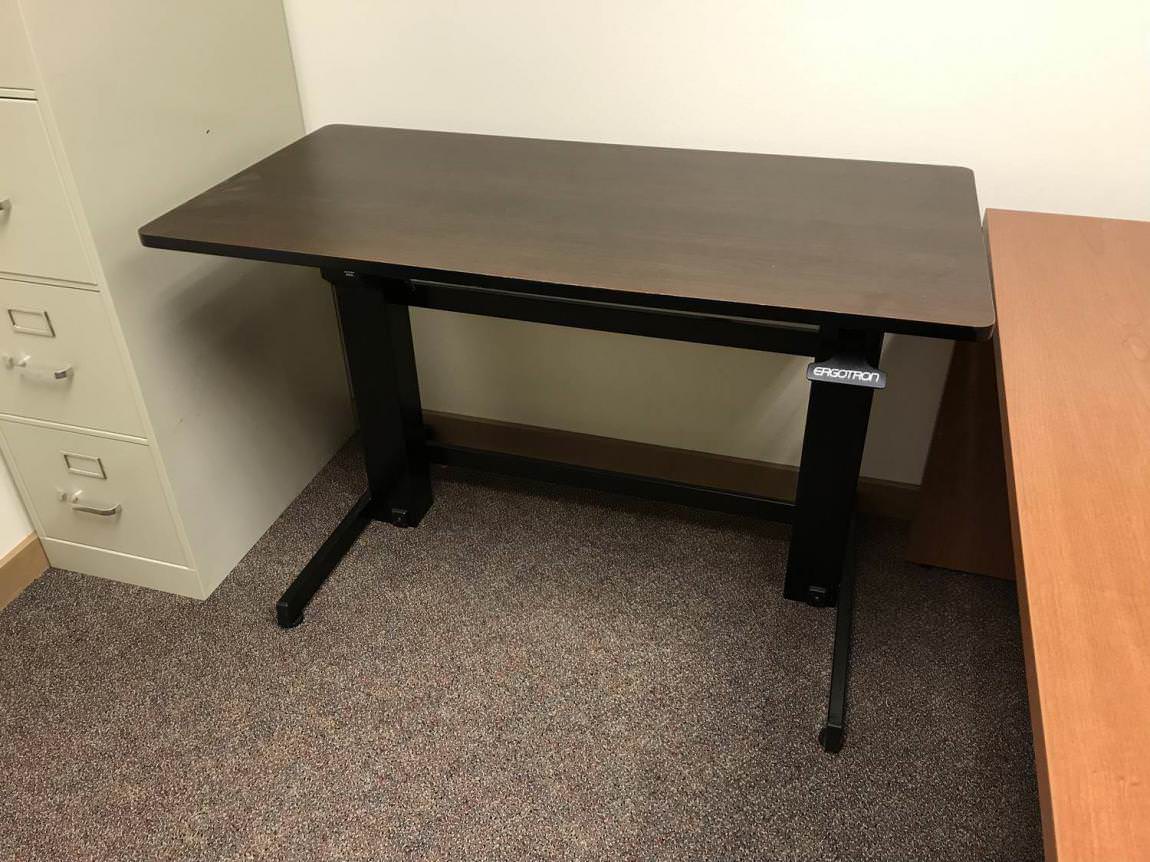 Dark Walnut Ergotron Manual Sit Stand Desk