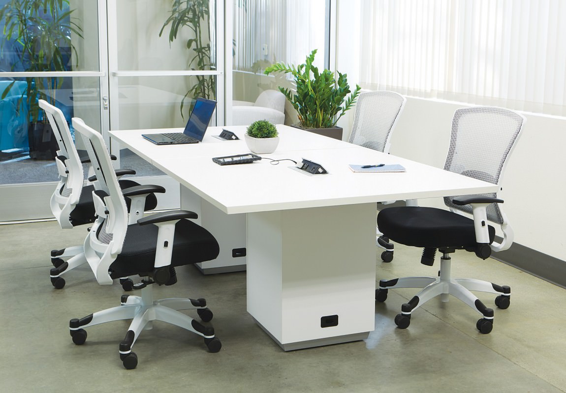 Rectangular Cube Base Conference Table with Power