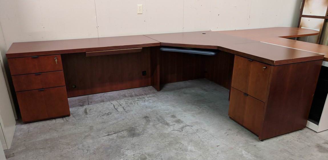 Kimball Mahogany L-Shaped Corner Desk with Drawers