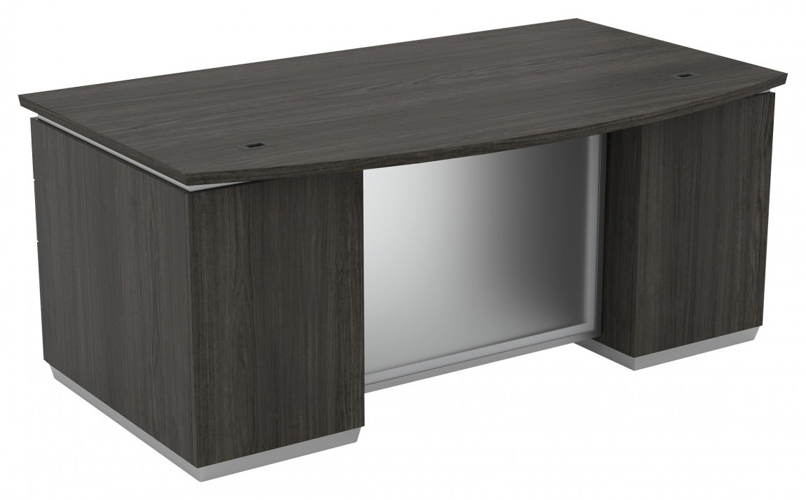 Slate Gray Bow Front Desk with Glass Modesty Panel