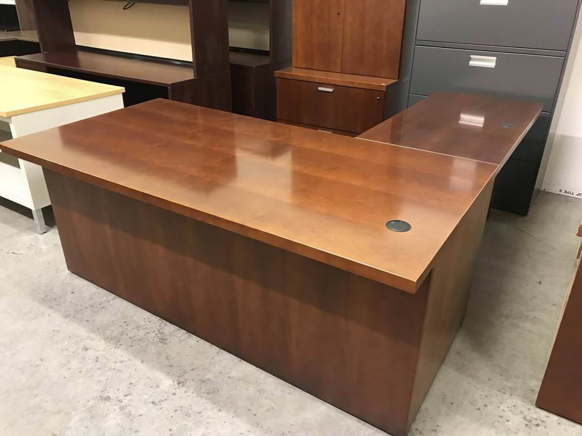 National Solid Wood Cherry L-Shape Desk with Drawers