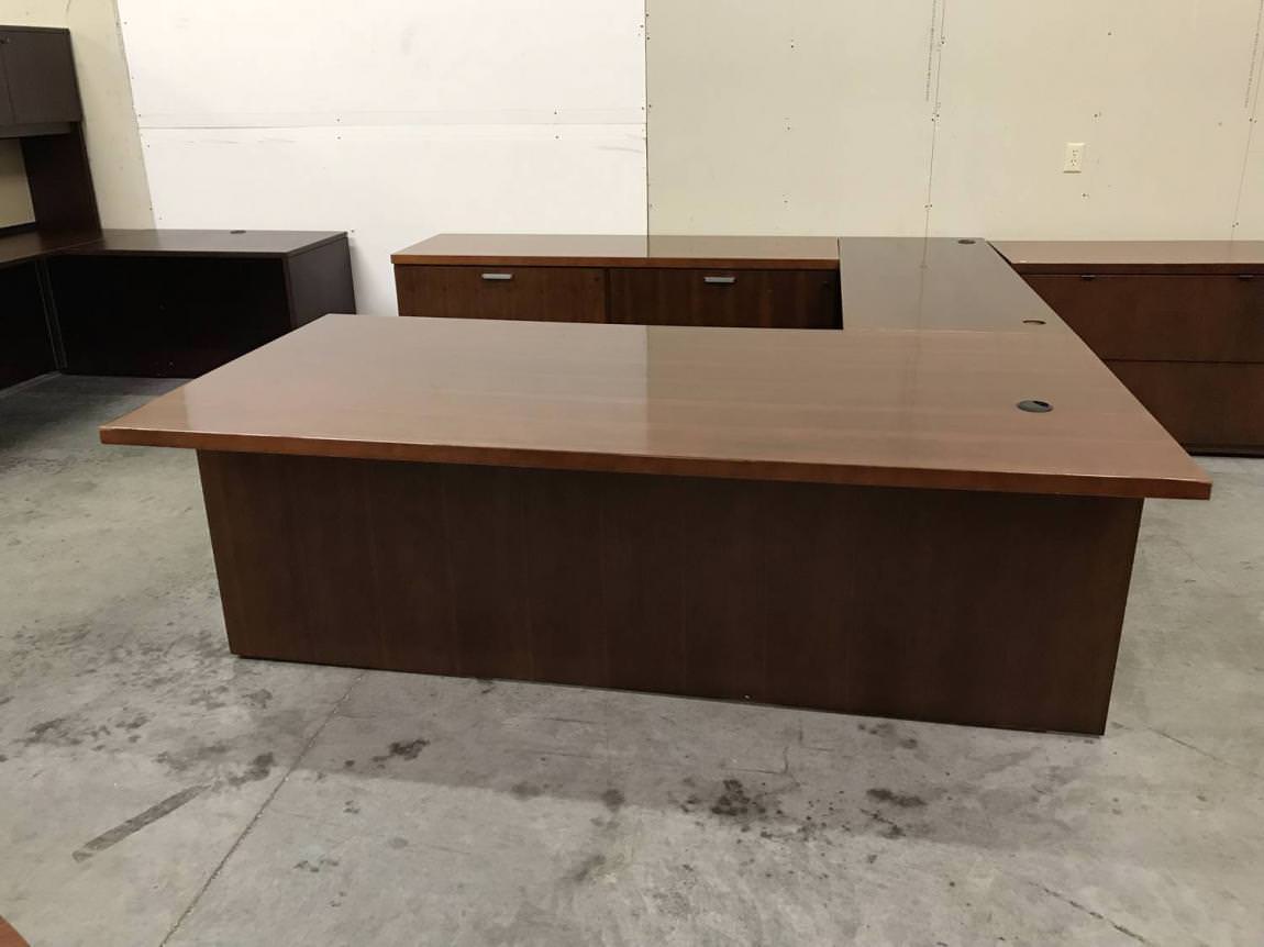 National Solid Wood Cherry U-Shape Desk with Drawers