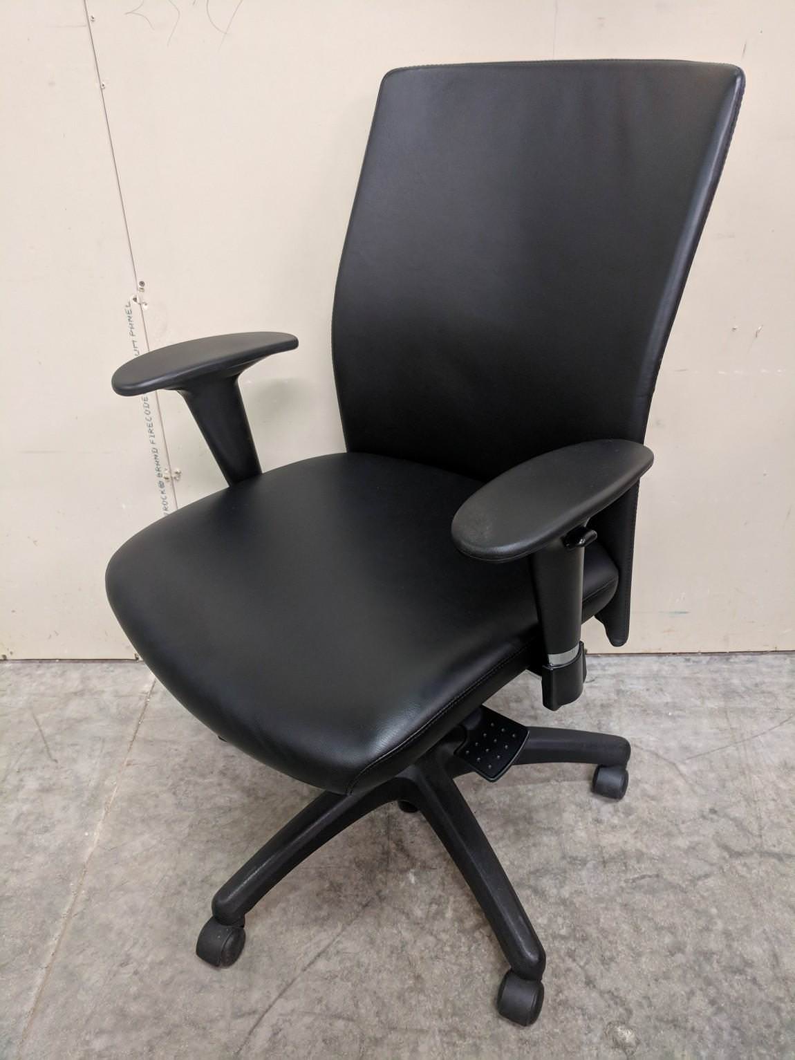 Pinnacle Black Leather Rolling Office Chairs