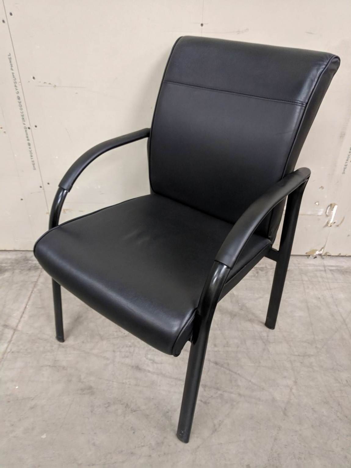 Black Leather Guest Chairs with Metal Frame