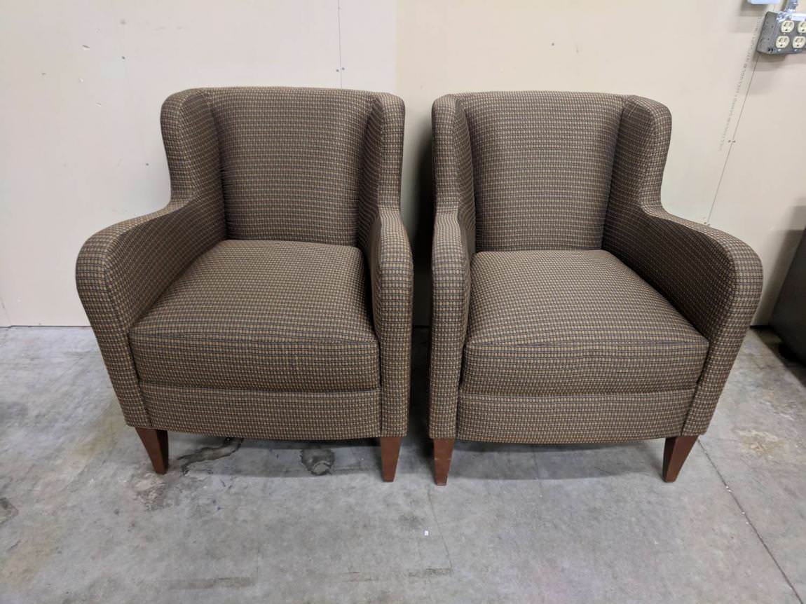 Bernhardt Brown Fabric Club Chairs