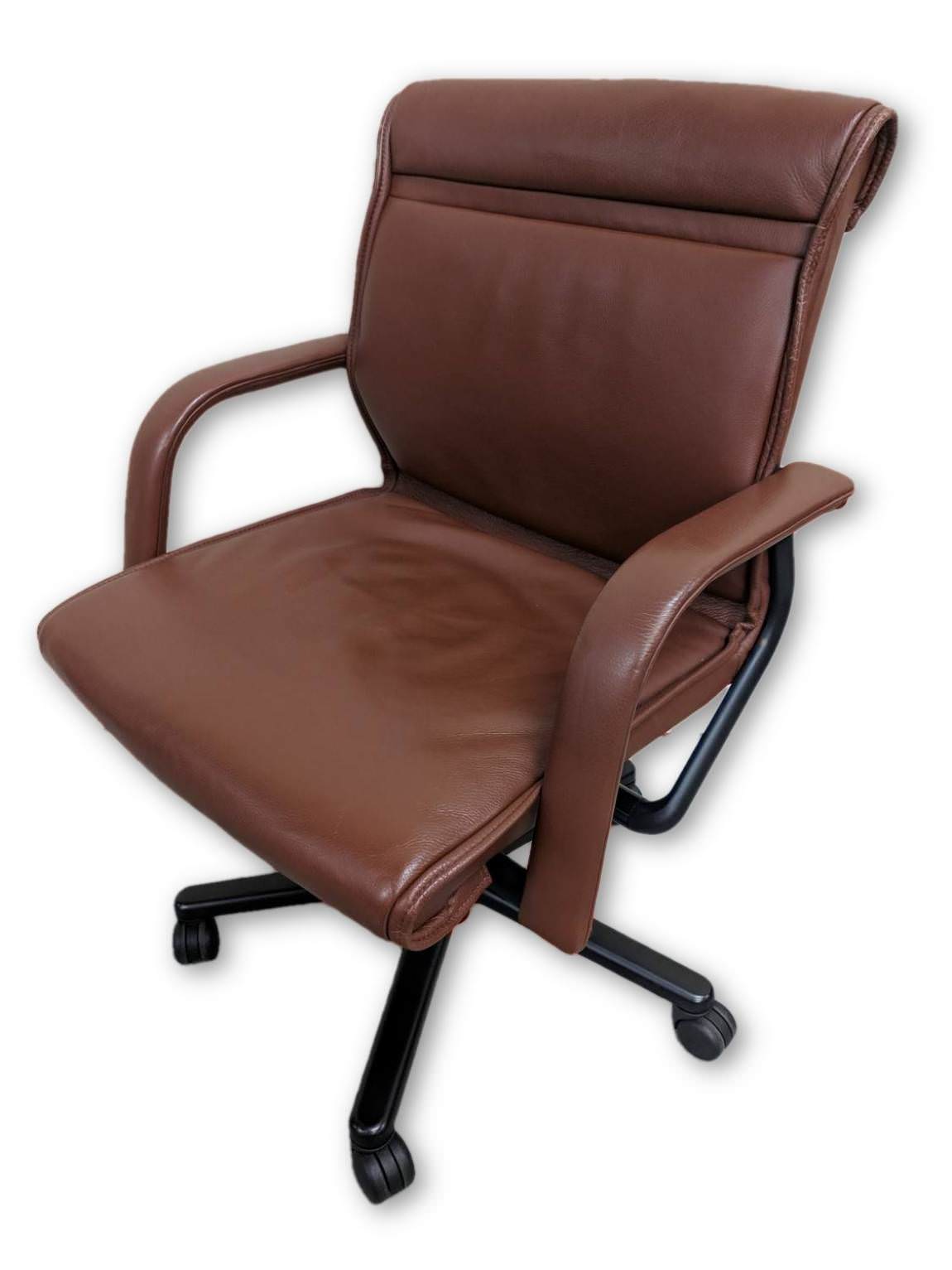 Brown Dark Brown Leather Mid Back Rolling Office Chairs