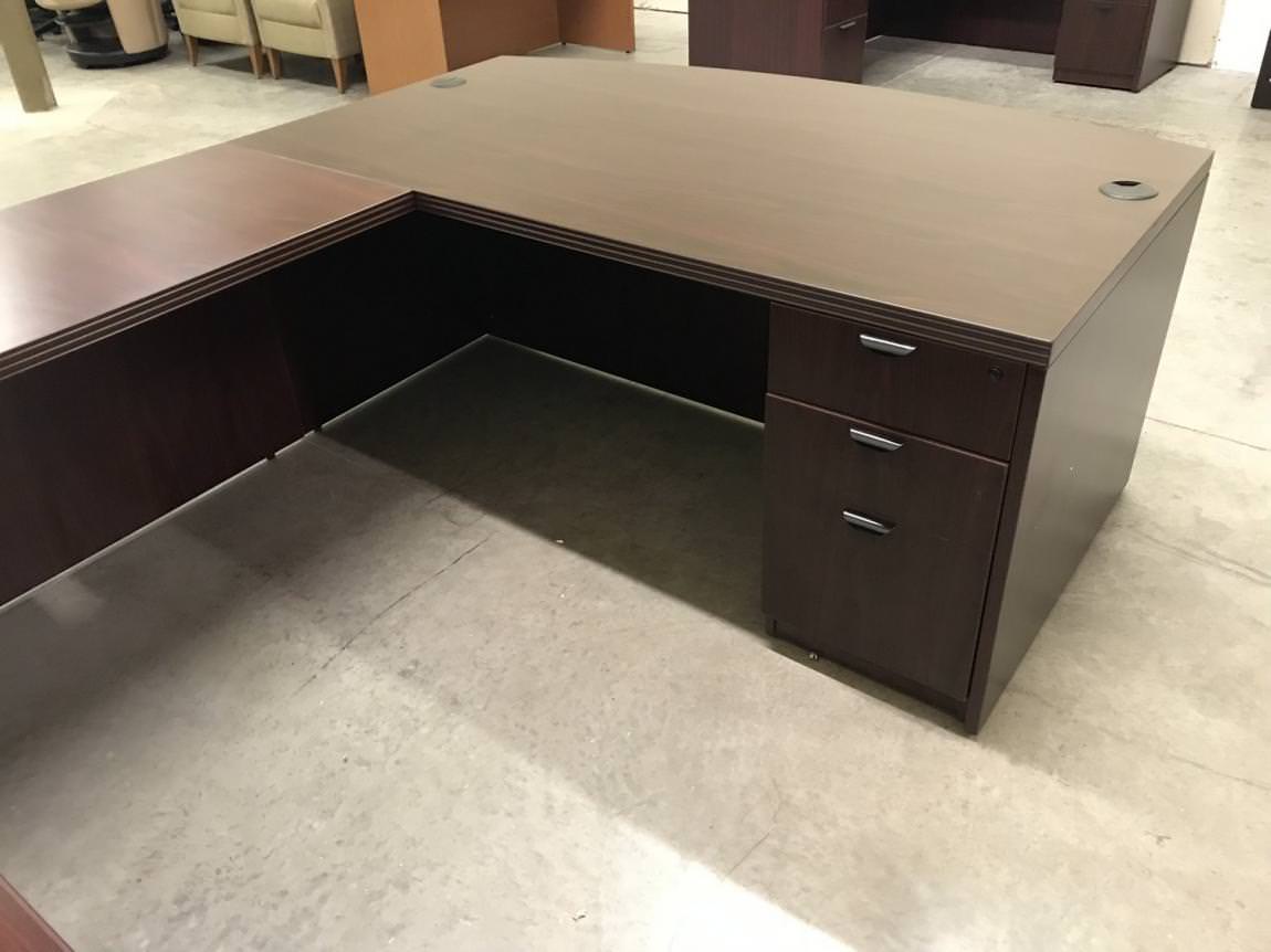 Mahogany Laminate Bow Front U-Shape Desk with Drawers