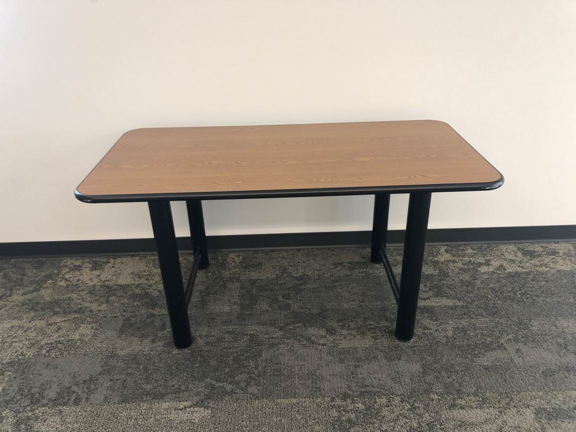 Oak Laminate Table with Black Metal Base – 59.5x29.5