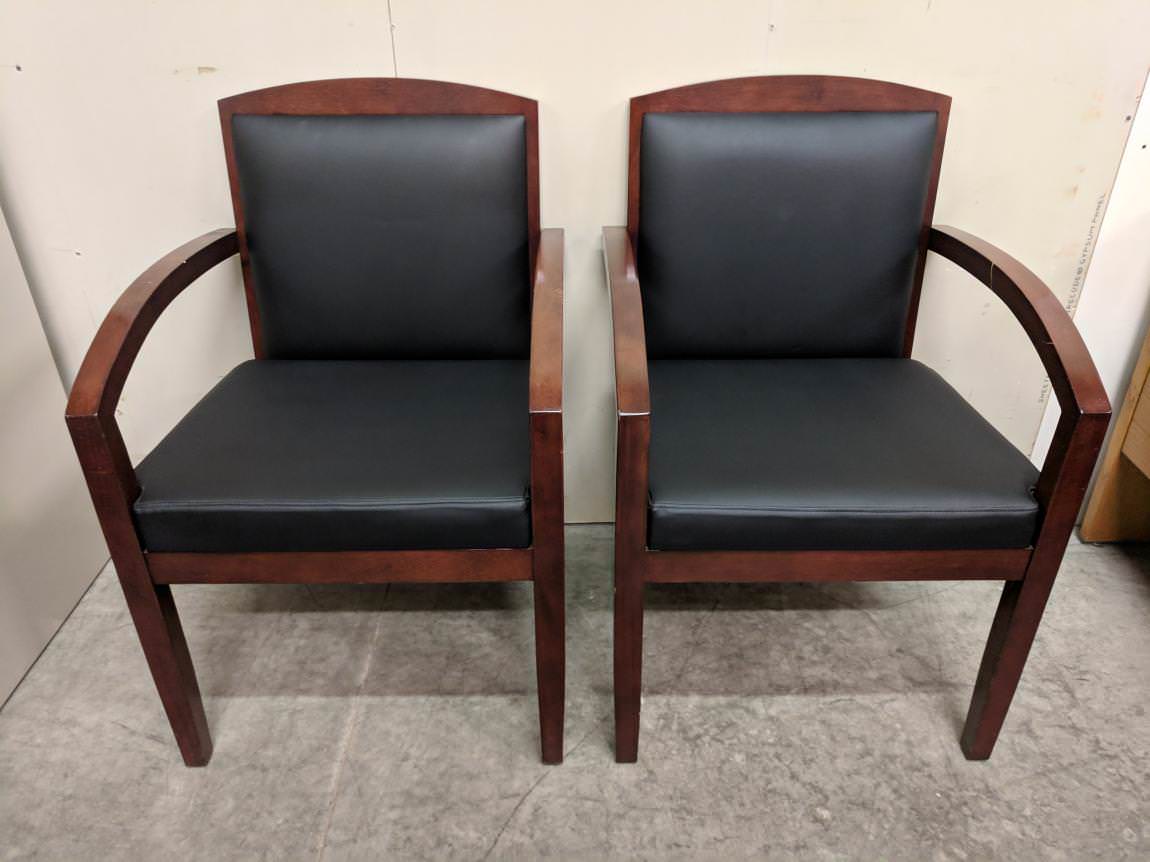 Black Leather Guest Chairs with Solid Wood Frame
