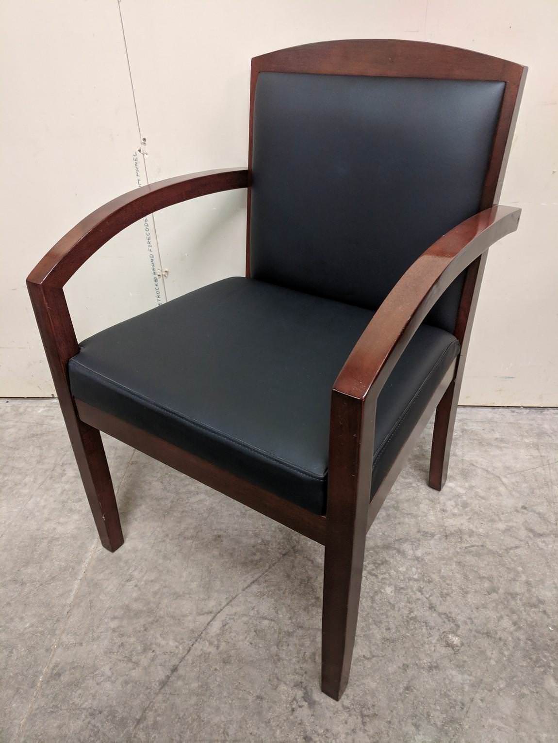 Black Leather Guest Chairs with Solid Wood Frame