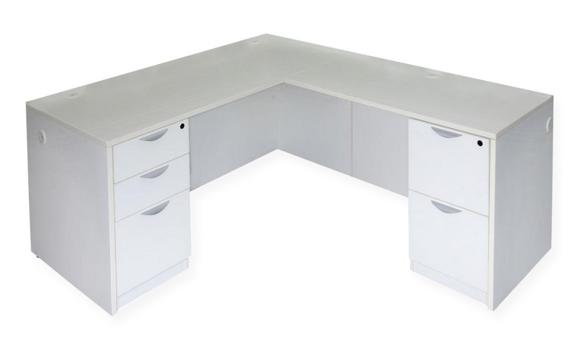 White L Shaped Desk With Drawers, L Shaped Office Desk With Locking Drawers