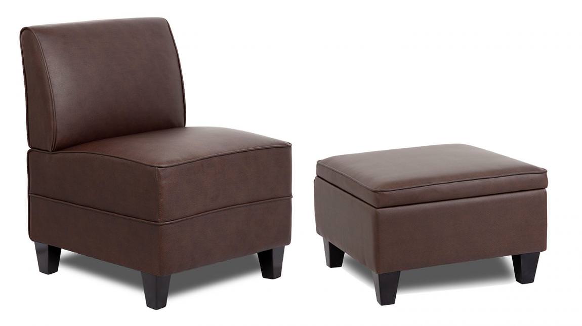 Brown Armless Club Chair With Ottoman, Brown Leather Club Chair With Ottoman