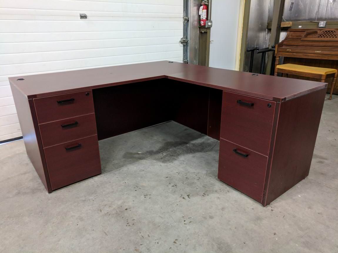 Cherry Laminate L Shape Desk with Drawers