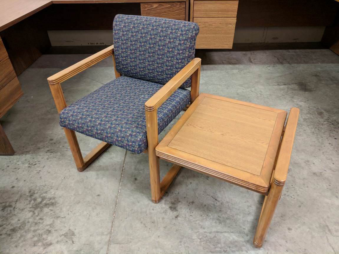 Blue Guest Chair with Attached Side Table