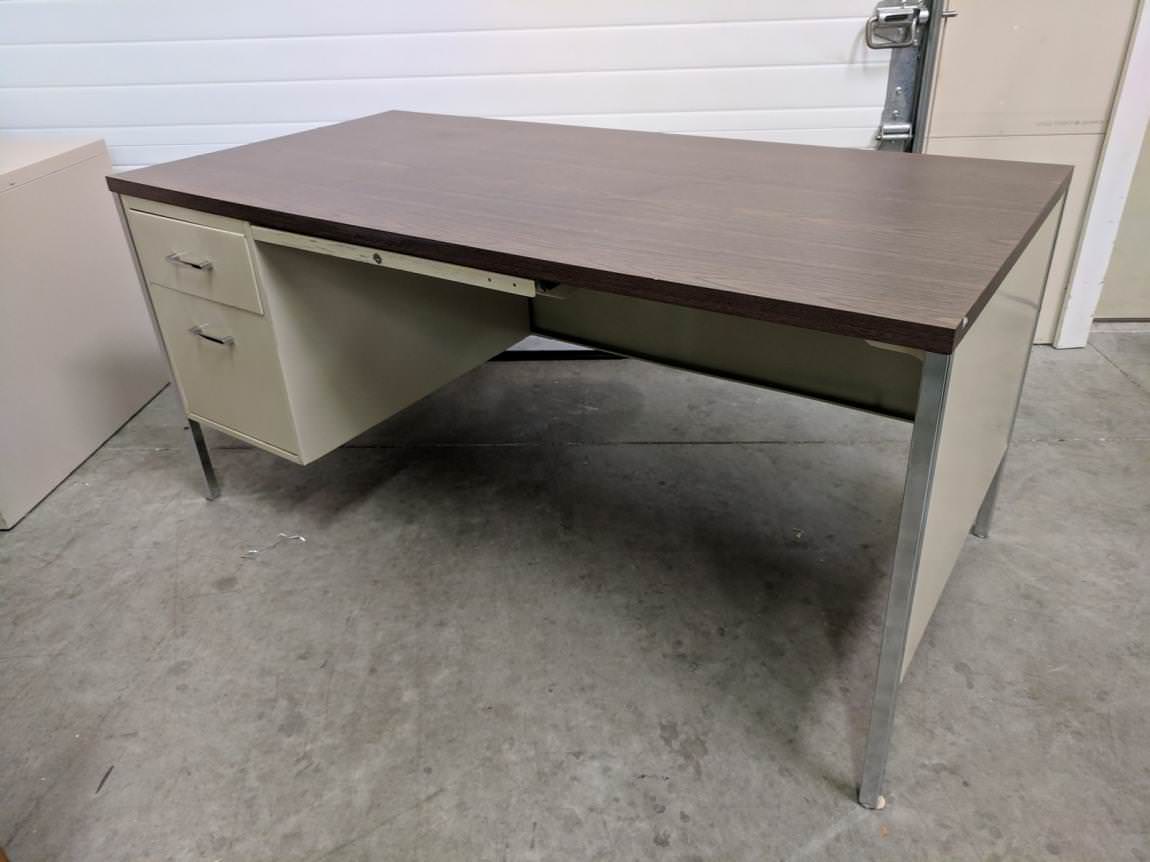 Metal Desk with Walnut Laminate Top