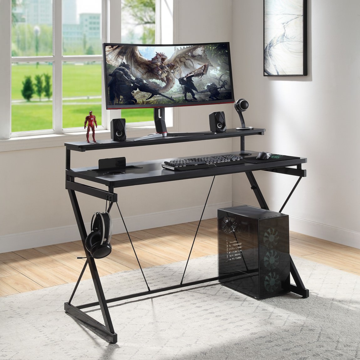 Gaming Desk, EASY UPGRADABILITY – Upgrade your gaming desk with our gaming  desk accessories (buy separately), you now have the perfect battle station  to destroy your competition., Top Color: 