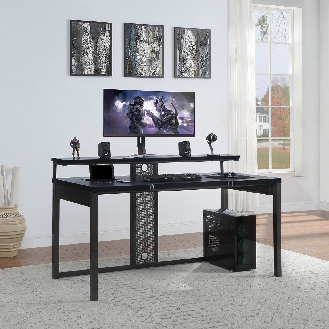 Gray Gaming Desk with LED Lights : ADP6328GD