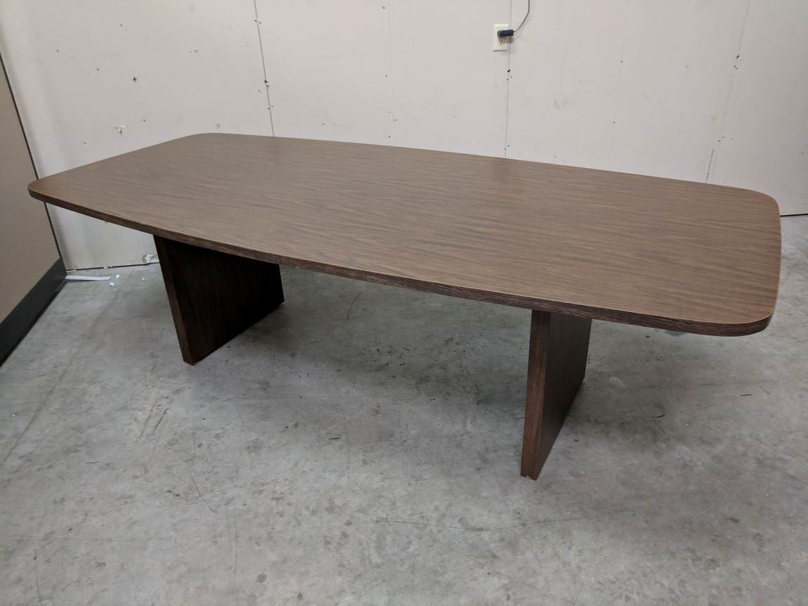 Walnut Laminate Boat Shaped Conference Table – 8 Foot
