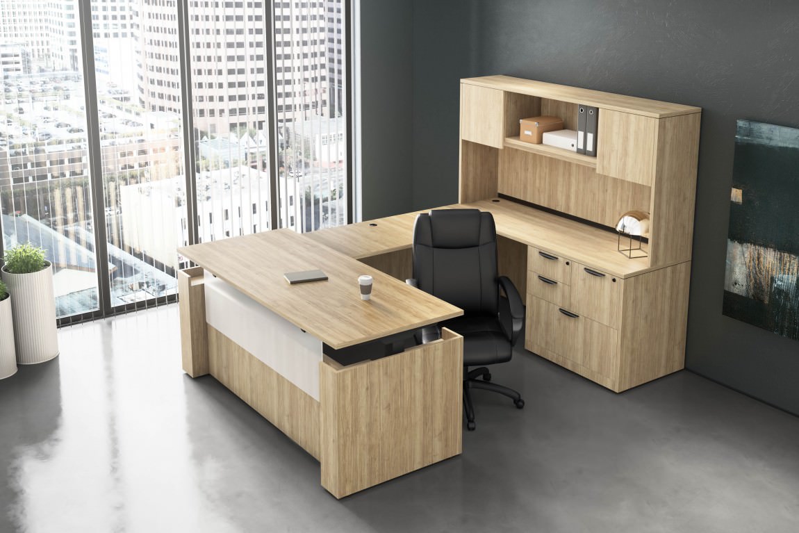 U Shaped Height Adjustable Desk | PL Laminate by Harmony Collection | 72